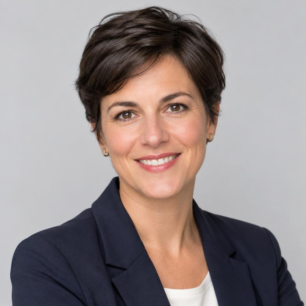 Studio portrait of a woman with short dark hair in business attire